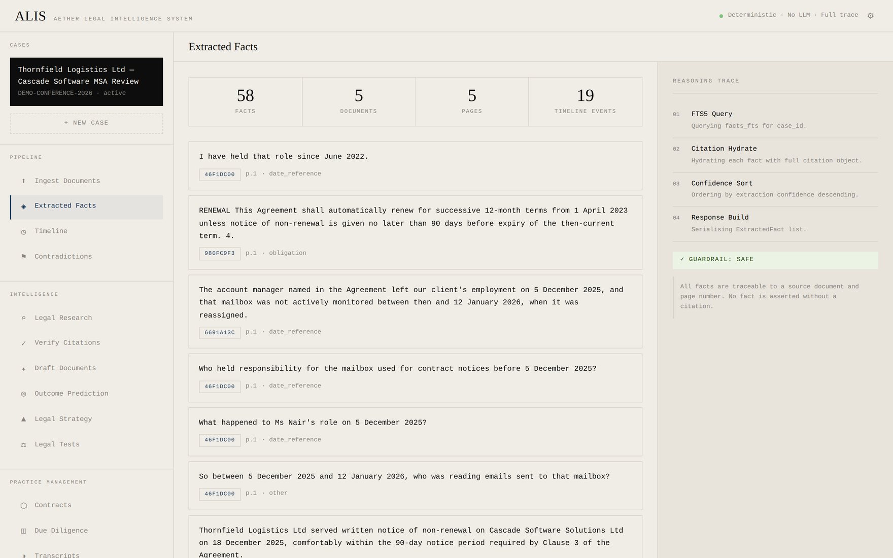 ALIS Extracted Facts screen
