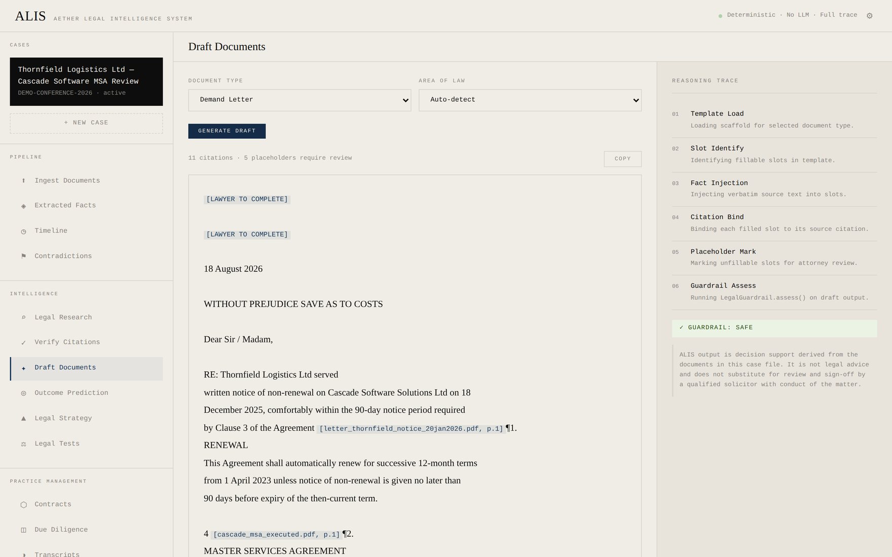 ALIS Draft Documents screen
