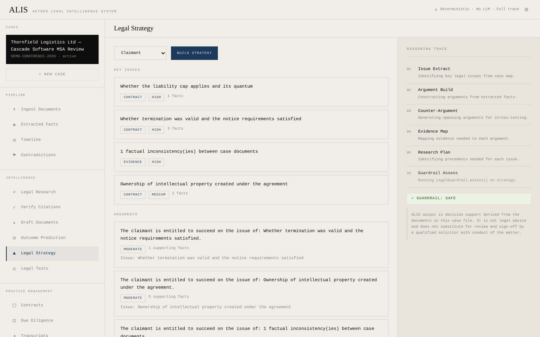ALIS Legal Strategy screen