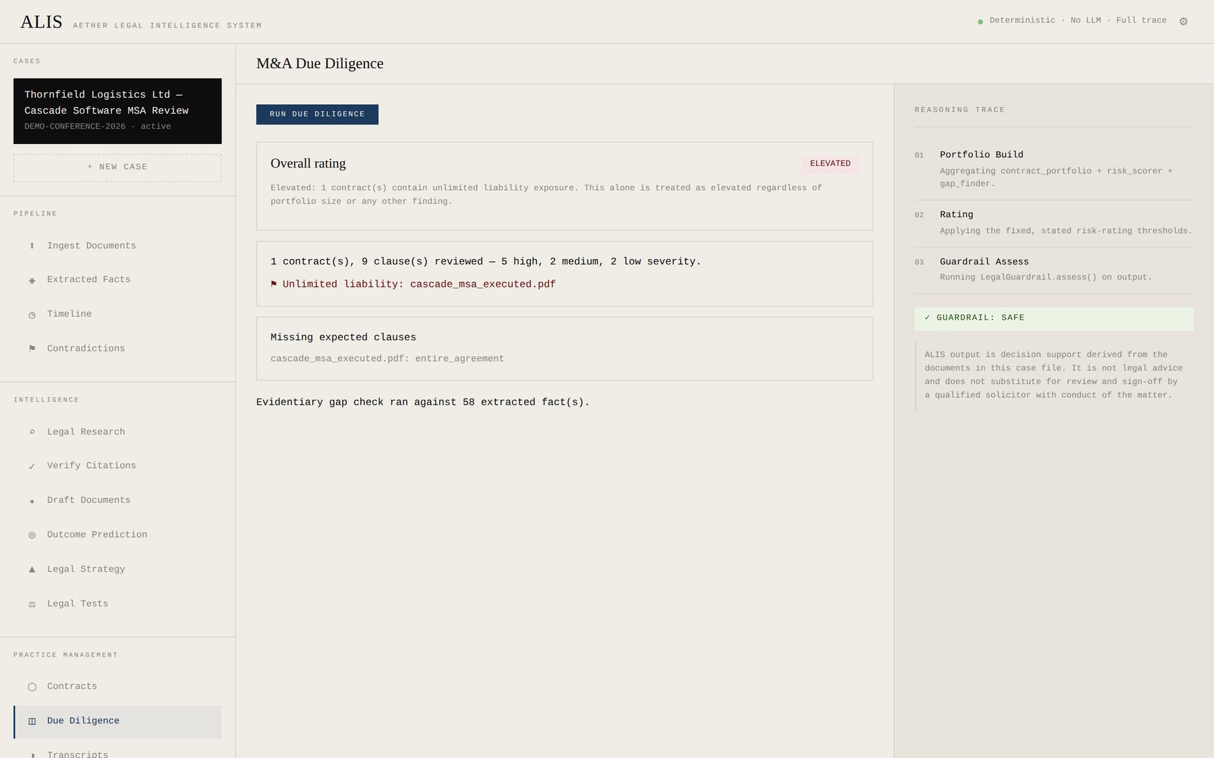 ALIS Due Diligence screen