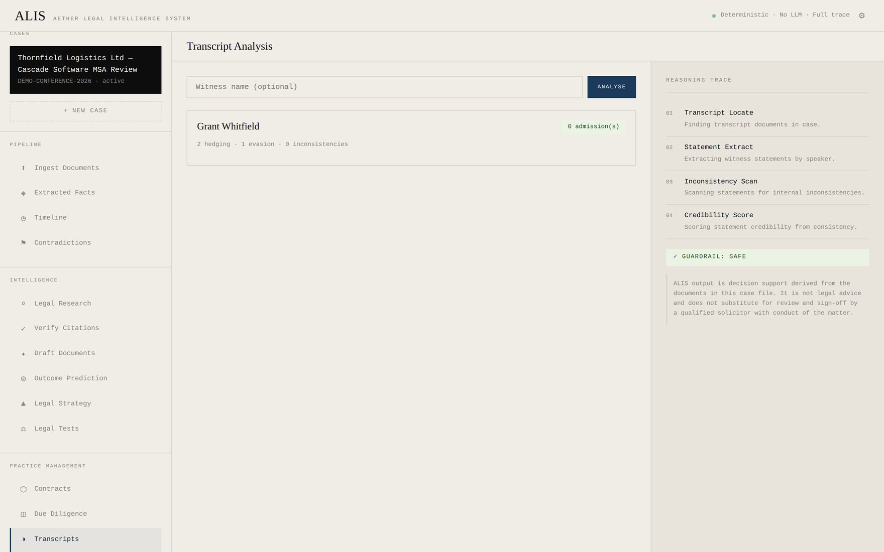 ALIS Transcripts screen