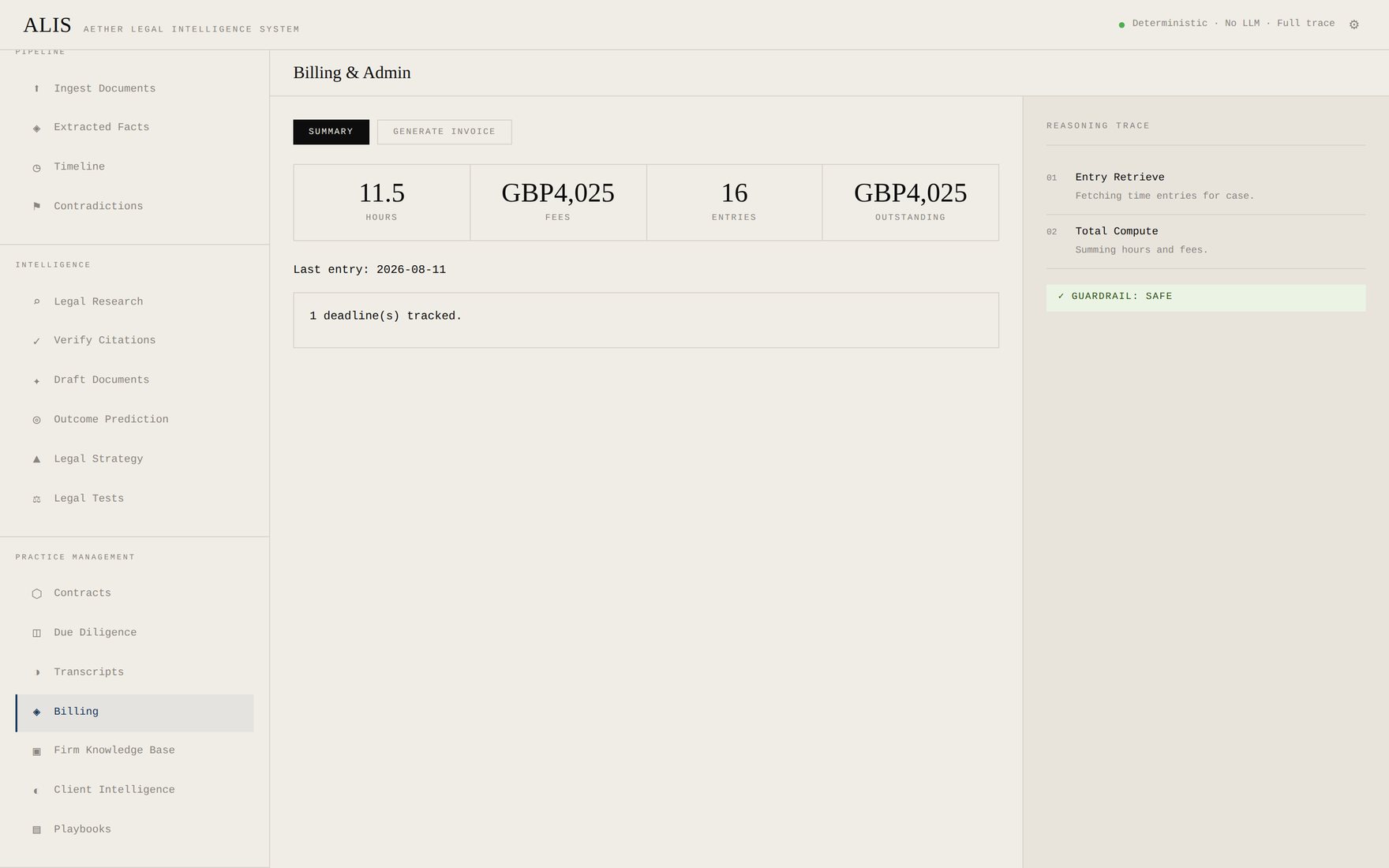 ALIS Billing screen